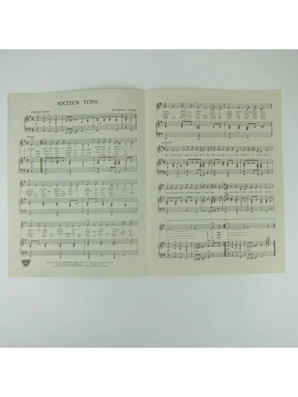 Sheet Music Sixteen Tons Merle Travis Tennessee Ernie Ford Vintage 1947